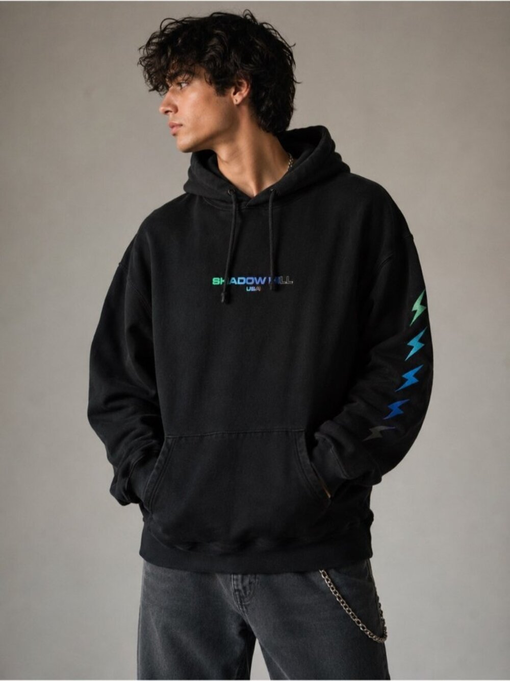 Shadow Hill USA Lightning Sleeve Graphic Pullover Hoodie Black XL Streetwear